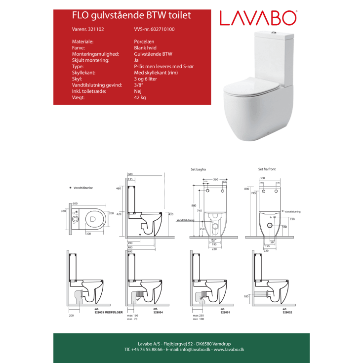 Lavabo Flo toilet, back-to-wall, hvid