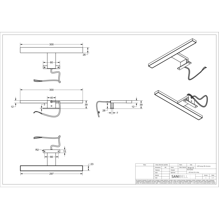Sanibell Basicline speillampe, krom