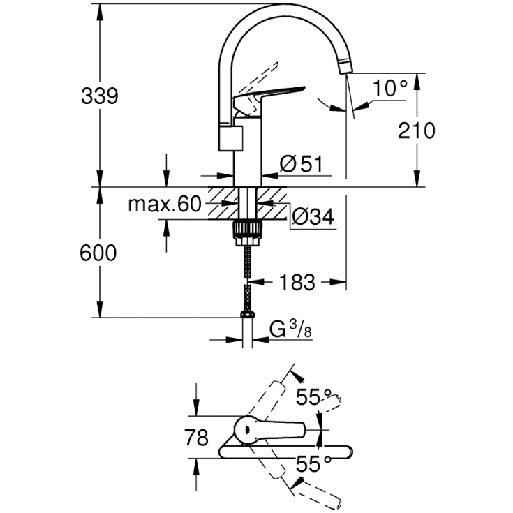 Grohe Quickfix Start kjøkkenarmatur, krom
