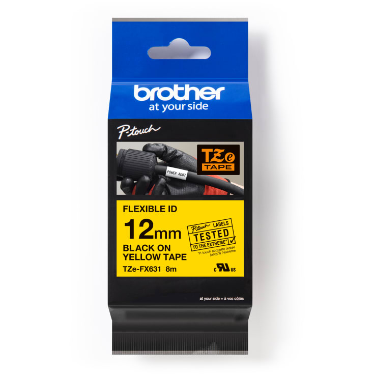 brother tape TZe-FX631, sort/gul, 12 mm x 8 m