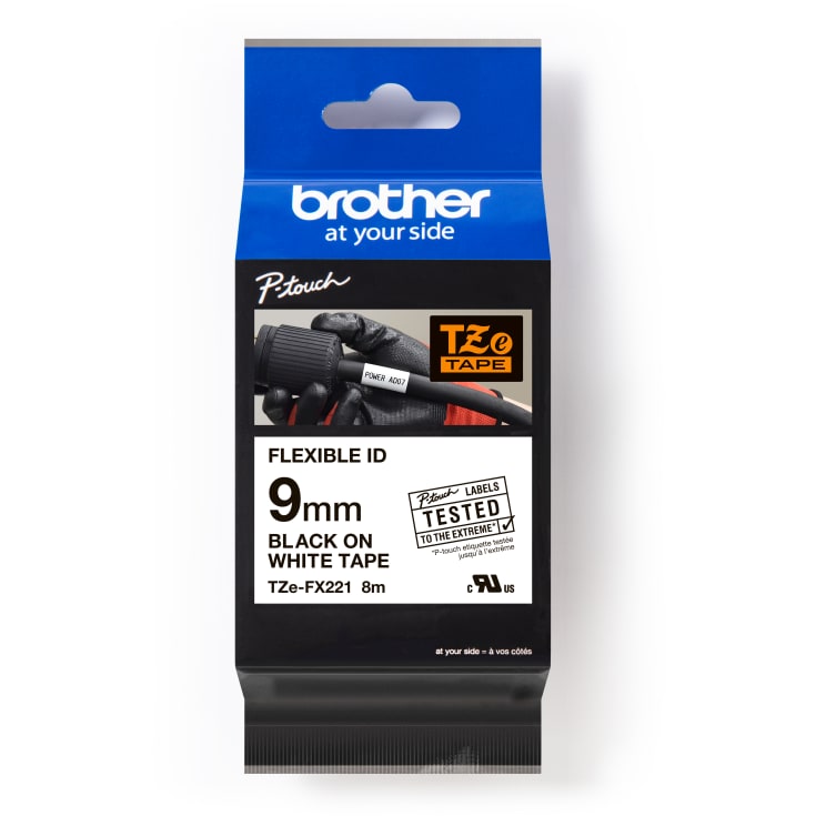 brother tape TZe-FX221, sort/hvid, 9 mm x 8 m