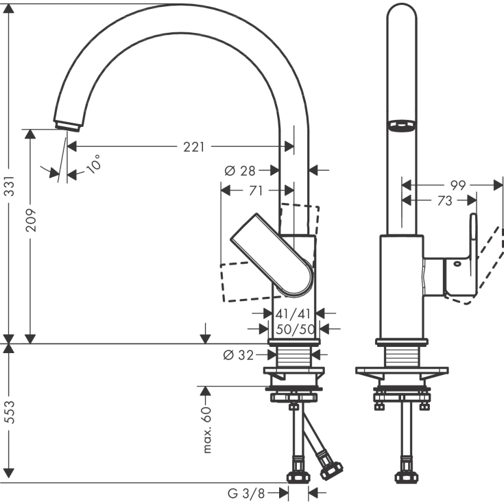 Hansgrohe Vernis Shape M35 kjøkkenarmatur, matt sort