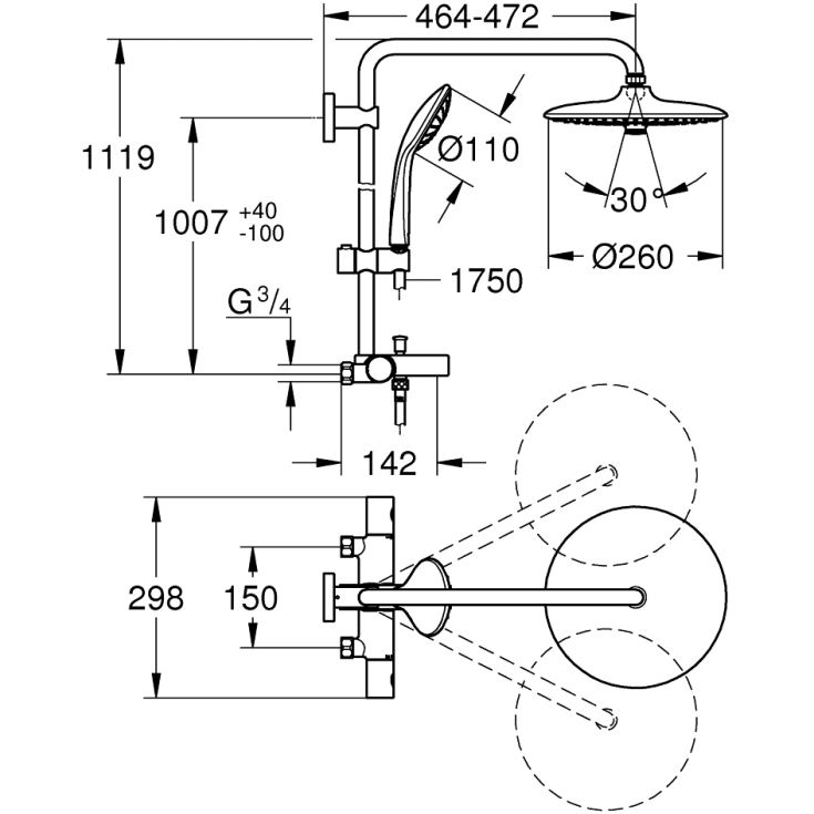 Grohe Vitalio Joy 260 kararmatur med brusersæt, krom
