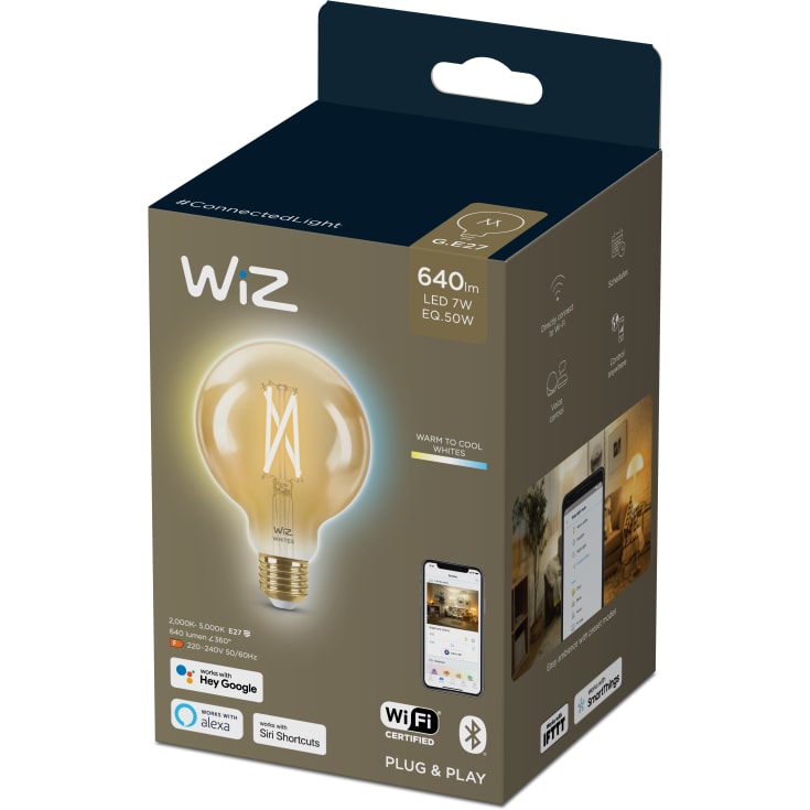 Wiz E27 globepære, 2000K-5500K, 7W, Ø9,5 cm