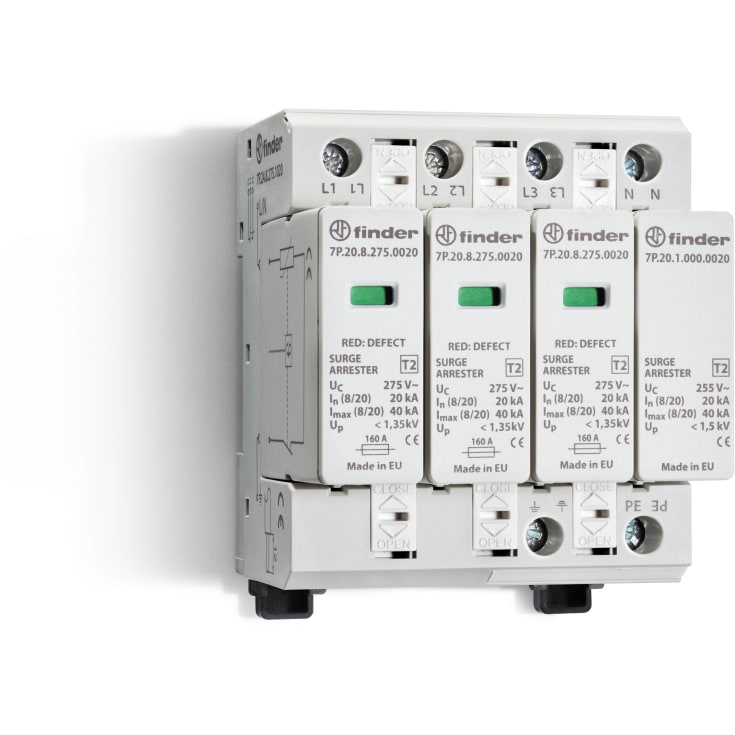 Transientbeskyttelse Type 2, 3P+N, TT OG TNS, 20KA