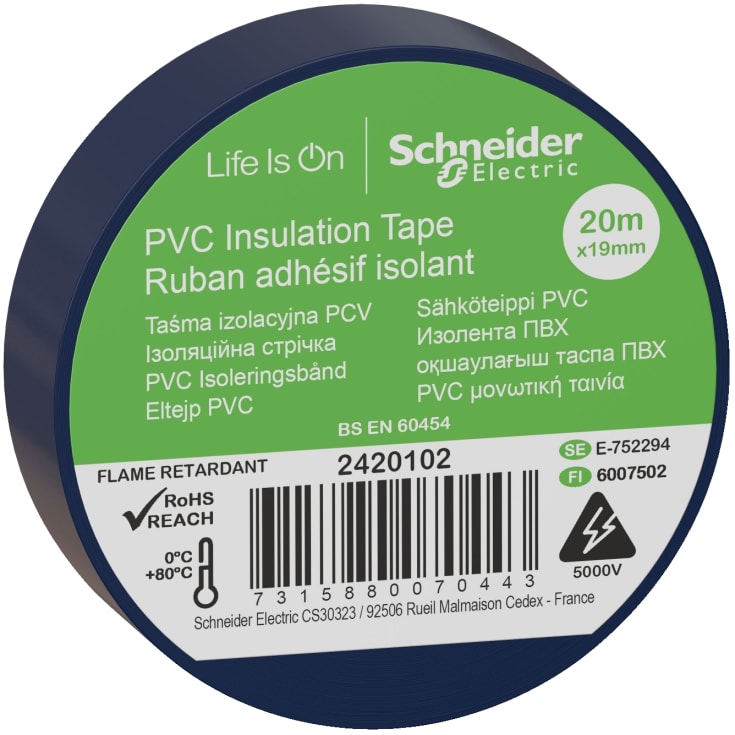 8 stk Schneider PVC isoleringstape, 19 mm x 20 m, blå