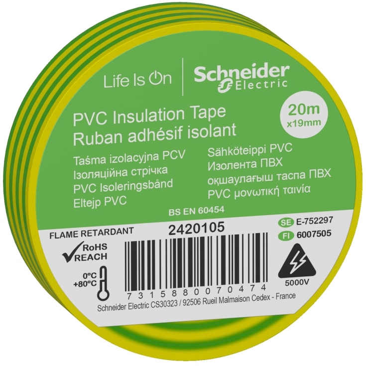 8 st PVC-tejp 19 mm x 20M gul/grön