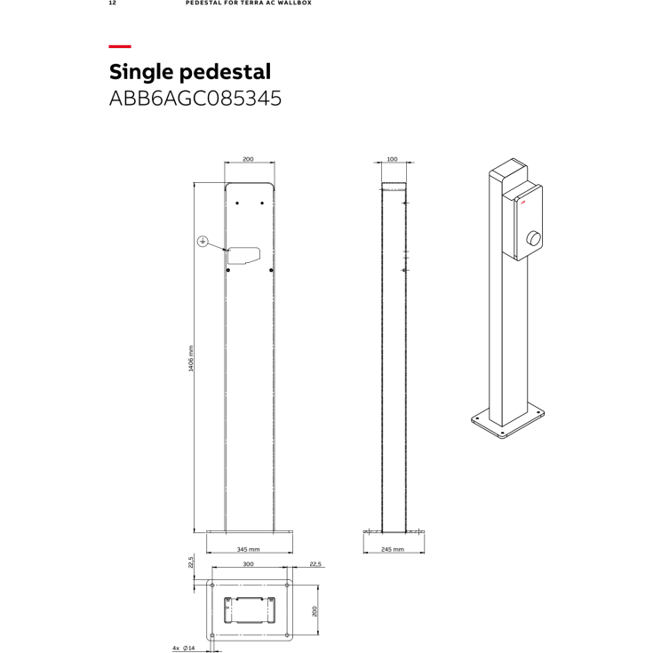 ABB Terra piedestal til ladestander, enkelt, grå