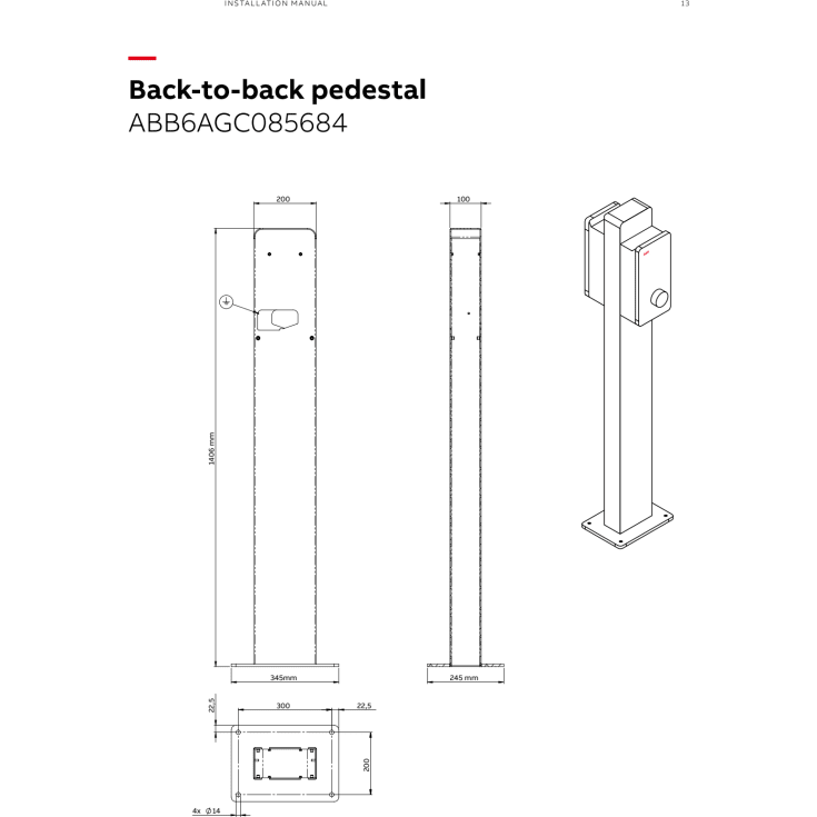 ABB Terra piedestal til ladestander, dobbelt, grå