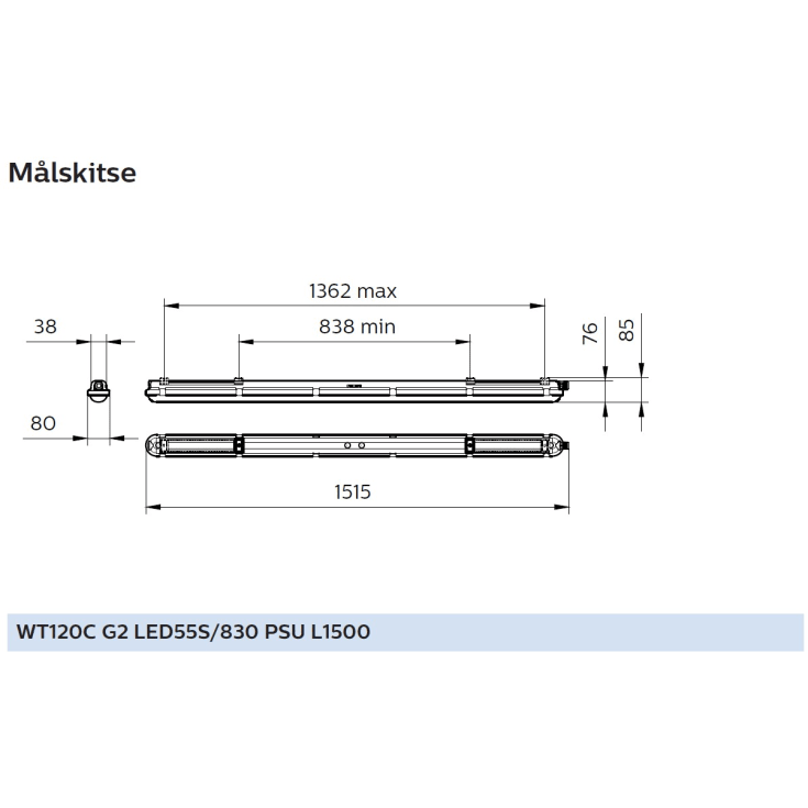 Philips CoreLine WT120C LED loftarmatur, 150 cm, 5500 lm