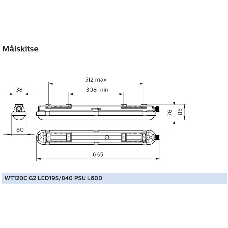 Philips CoreLine WT120C LED takarmatur, 60 cm, 1900 lm