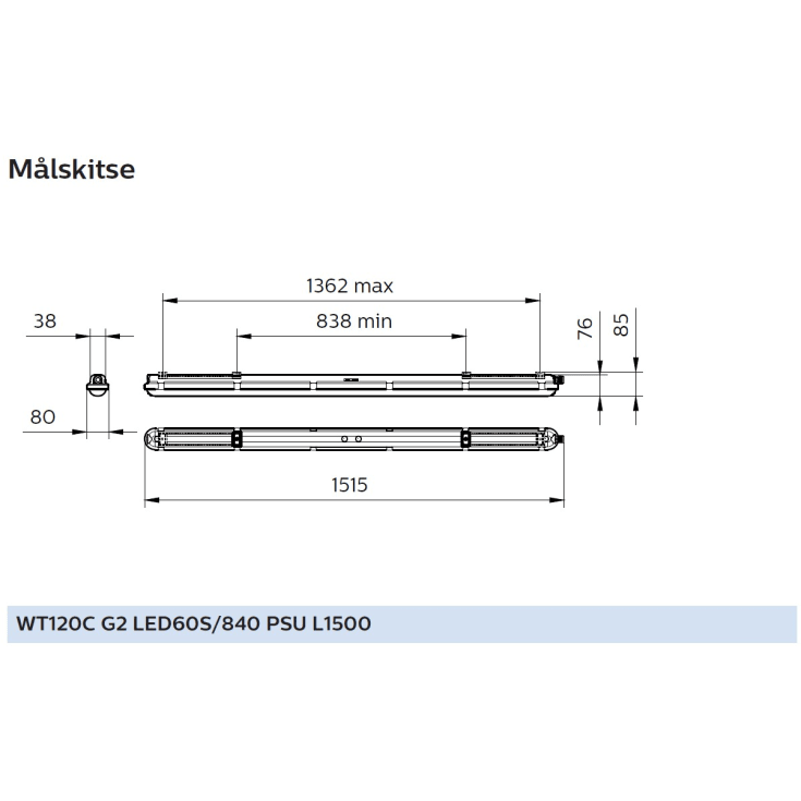 Philips CoreLine WT120C LED, takarmatur, 150 cm, 6000 lm