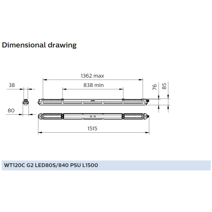 Philips CoreLine WT120C LED loftarmatur, 150 cm, 8000 lm