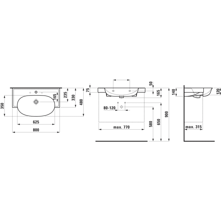 Laufen The New Classic håndvask, 80x48 cm, hvid