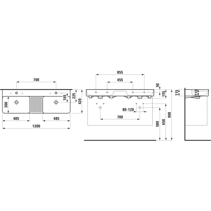 Laufen Val håndvask, 120x42 cm, hvid