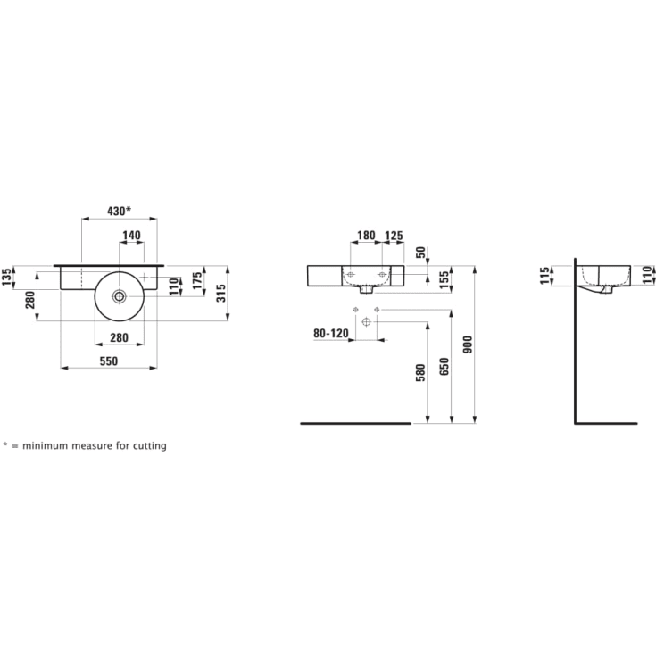 Laufen Val håndvask, 55x31,5 cm, højre, hvid
