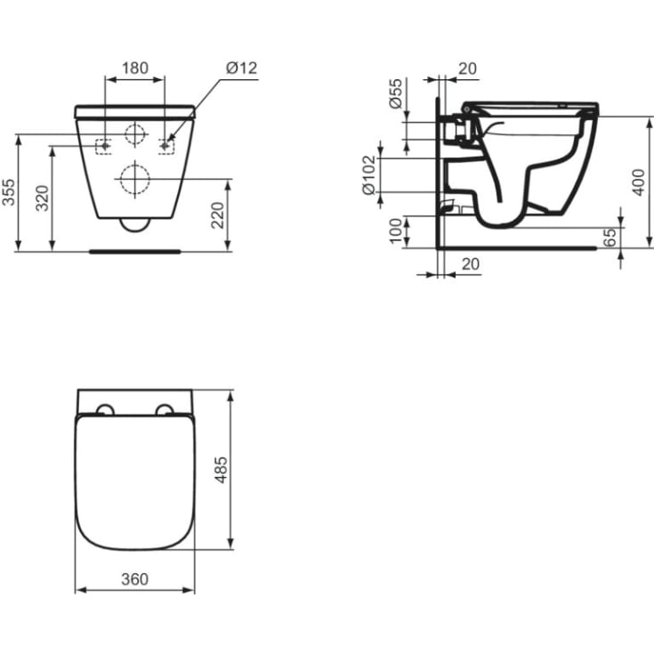 Ideal Standard I.Life S væghængt toilet, uden skyllekant, rengøringsvenlig, hvid