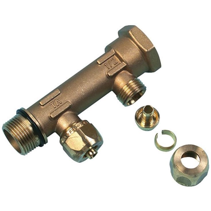 Uponor fordelerrør 3/4", fast muffe, 2 afgreninger med 15 mm omløber