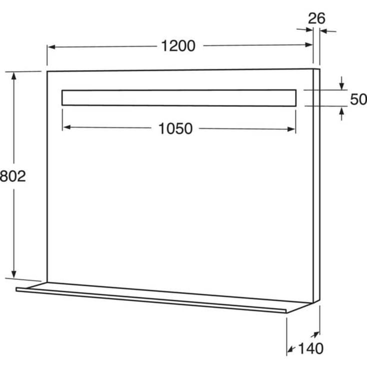 Gustavsberg spejl med lys, 120x80,2 cm, sort