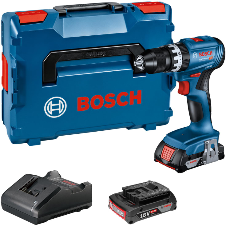 Bosch slagboremaskine GSB 18V-45, 2 x 18 V/2,0 Ah og L-Boxx