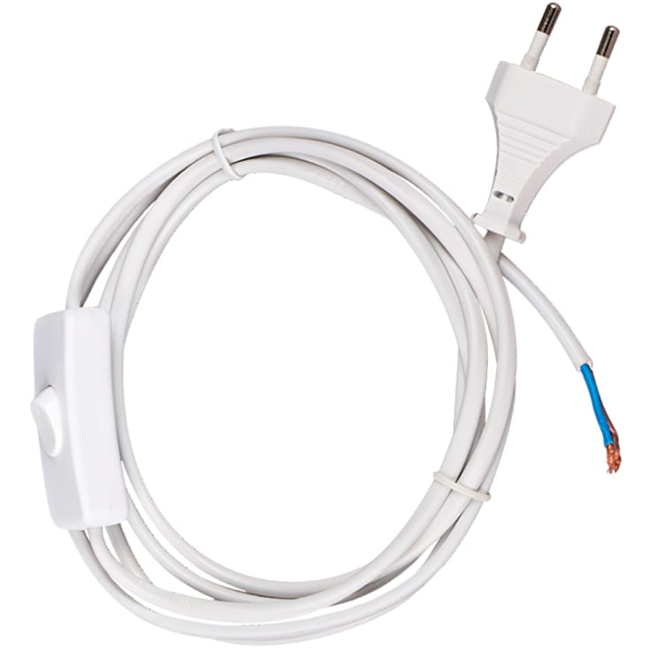 Lampsladd med stickpropp och strömbrytare, 2 meter, vit