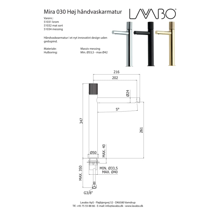 Lavabo Mira 030 tvättställsblandare, matt svart