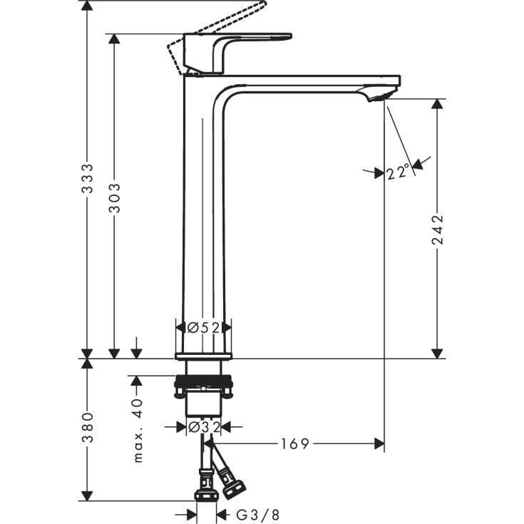 Hansgrohe Rebris S 240 tvättställsblandare, krom