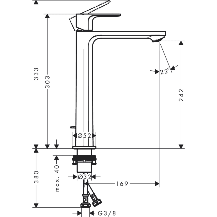 Hansgrohe Rebris S 240 håndvaskarmatur, mat sort