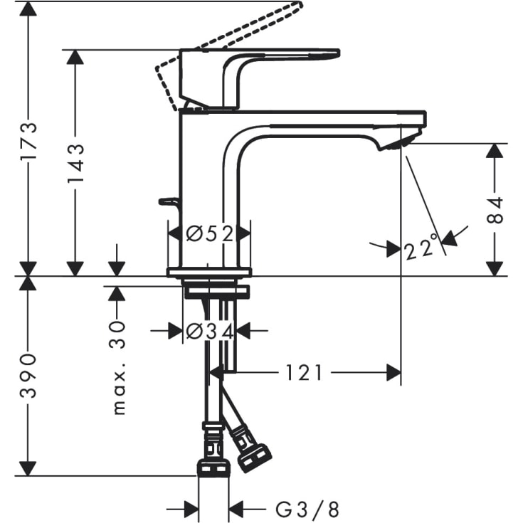 Hansgrohe Rebris S 80 tvättställsblandare, krom