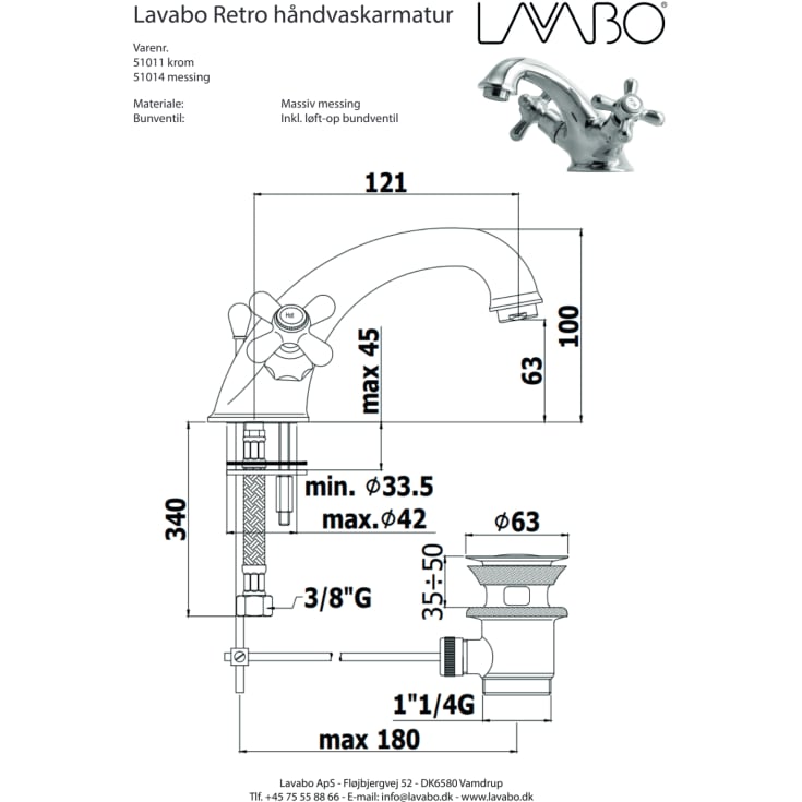 Lavabo Retro tvättställsblandare, mässing