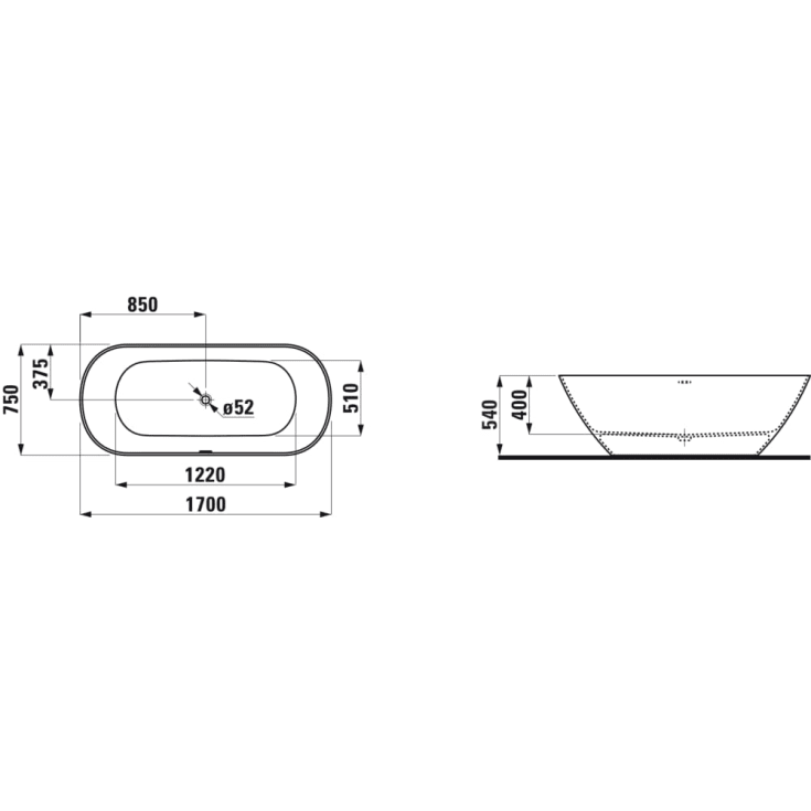 Laufen Lua badekar, 170x54 cm, hvid