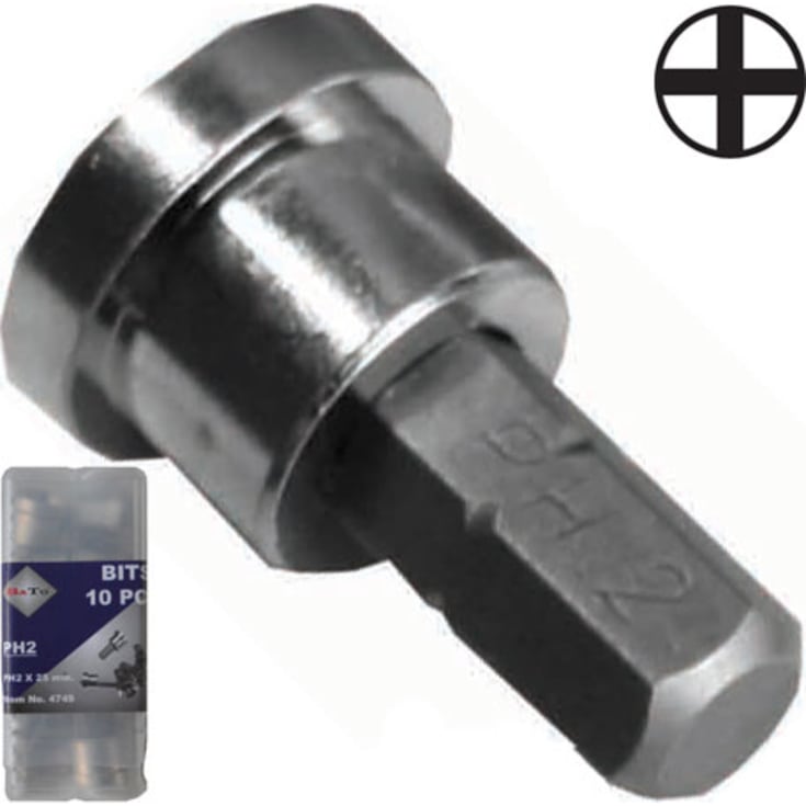 10 stk Gipsbits med dybdestop, PH2, 25 mm