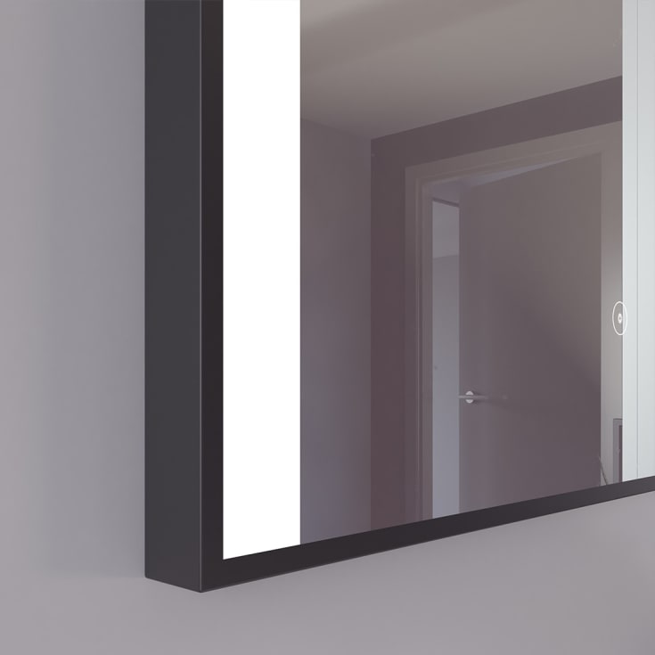 Loevschall Libra spejl med lys, dæmpbar, touch, 80x70 cm, sort