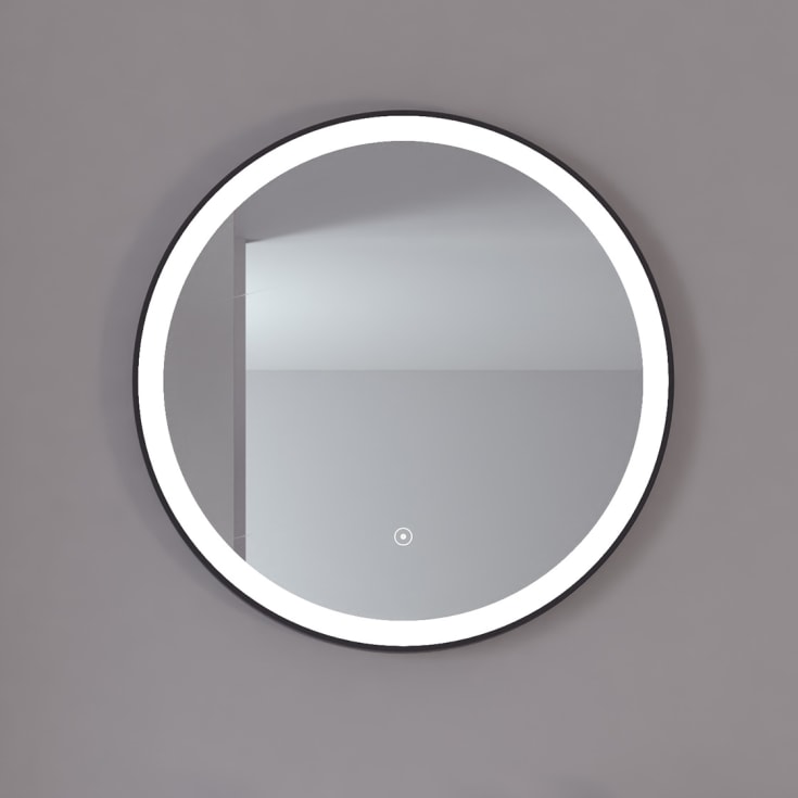 Loevschall Nyborg spejl med lys, dæmpbar, touch, Ø60 cm, sort