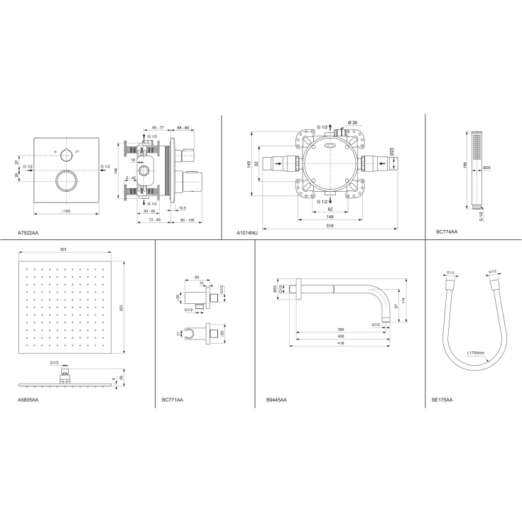 Ideal Standard Ceratherm C100 brusesæt, krom