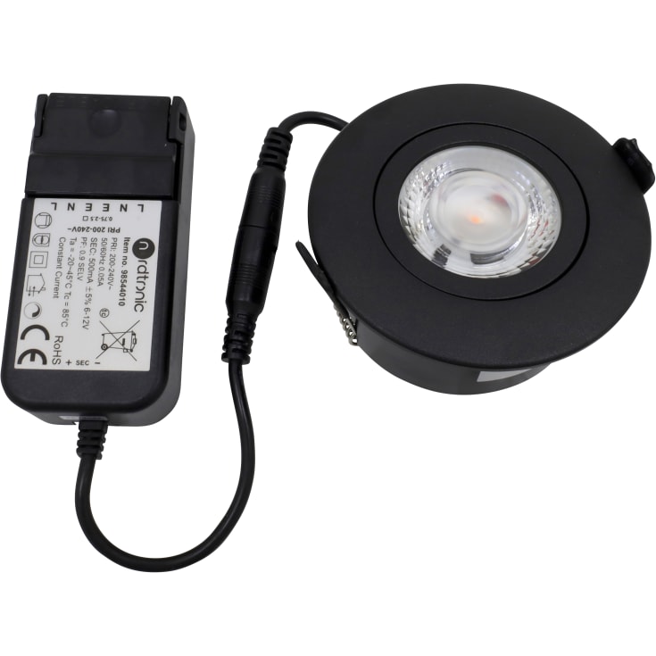 Nordtronic Low Profile Flexible utomhus downlight, drivdon, Ø7,5 cm, svart, 4000K