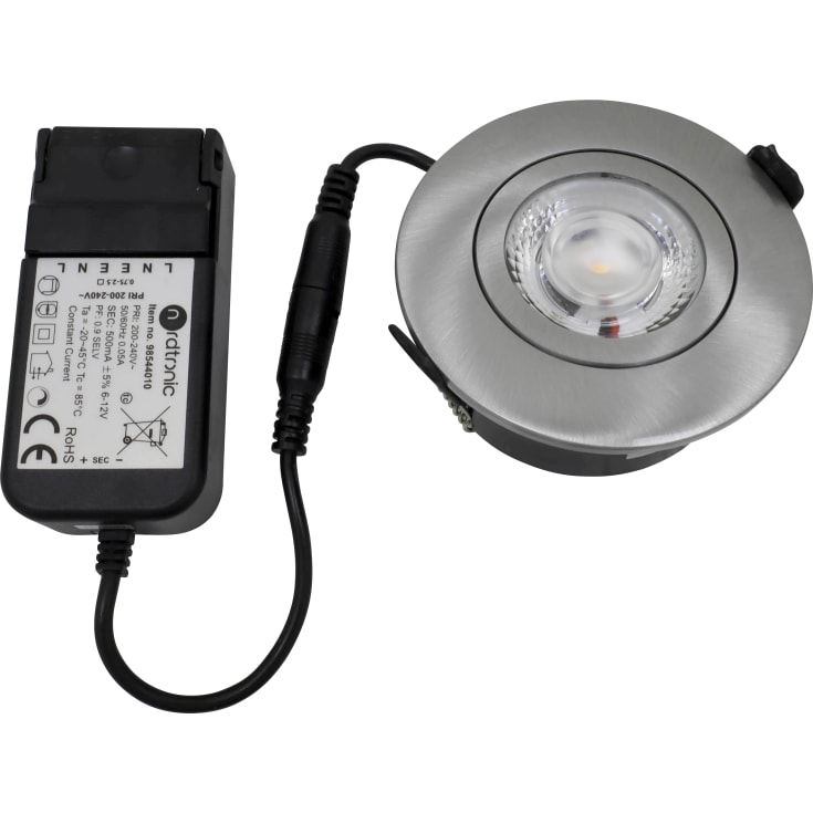 Nordtronic Low Profile Flexible downlight utendørs, driver, Ø8,7 cm, 2700K, børstet alu