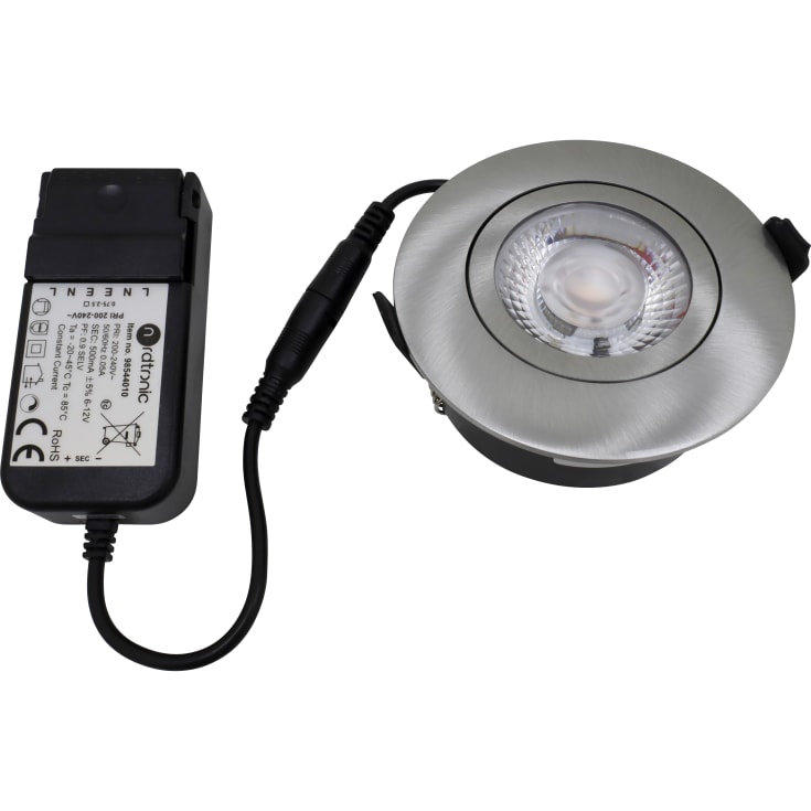 Nordtronic Low Profile Flexible downlight, drivdon, Ø8,3 cm, borstad alu, 4000K