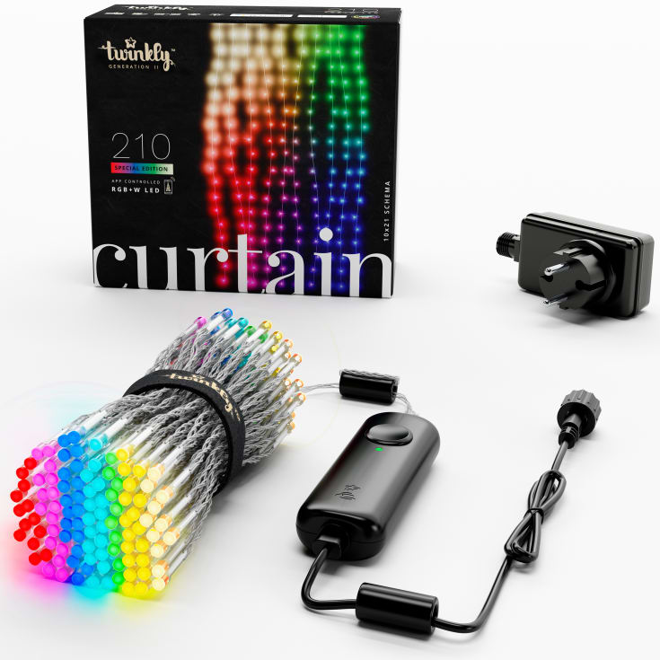 Twinkly udendørs lysgardin, 210 farvede + hvide lys, 1x2,1 meter