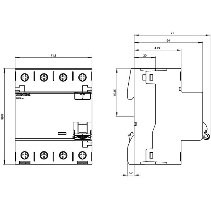 Siemens 5SV PFI relæ A, 4P, 63A