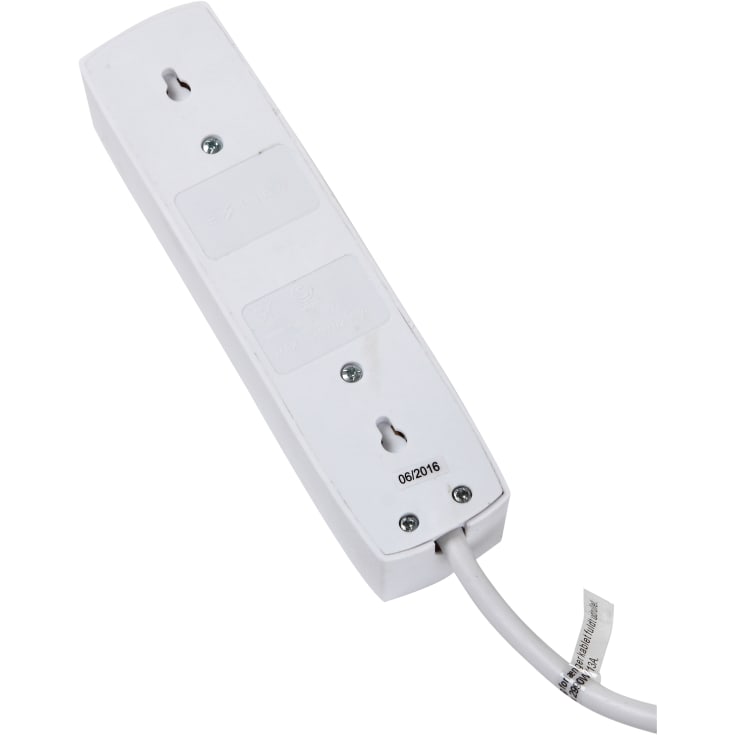 Stikdåse med 4 udtag, med jord, 5 meter, hvid