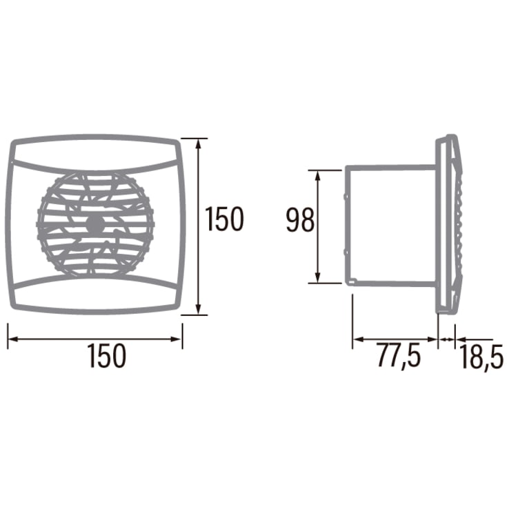 Cata UC-10 badventilator, fugtstyring, Ø100 mm, sort