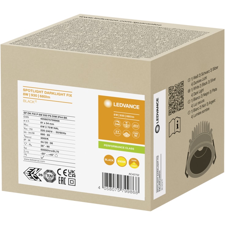 Ledvance Darklight indbygningsspot, 3000K, sort