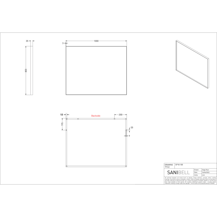 Sanibell Ink SP18 spejl, sort, 100x80 cm