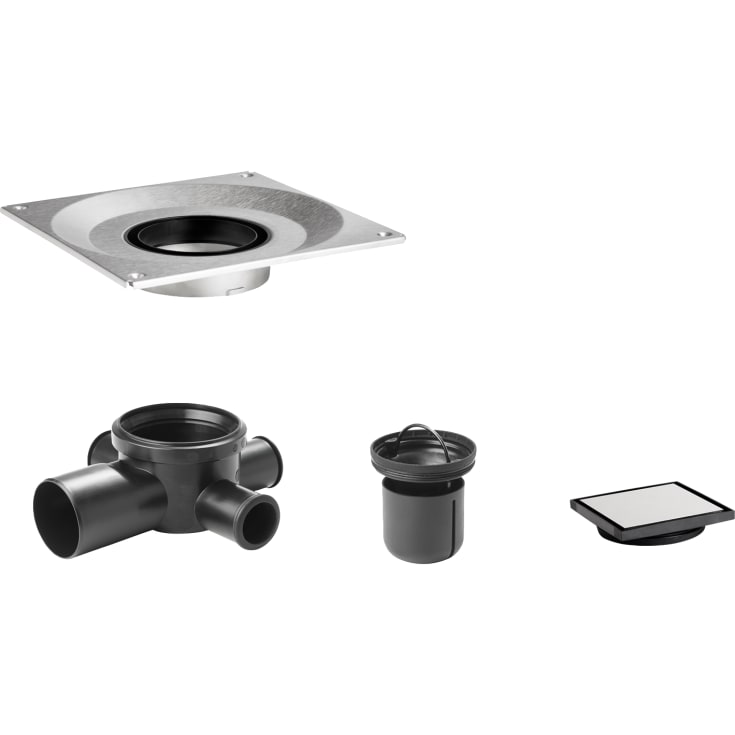 Unidrain Highline Kvadrat Custom komplett golvbrunn, 10x10 cm, rostfritt stål