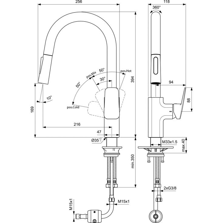 Ideal Standard Ceraplan köksblandare, utdragbar pip, krom
