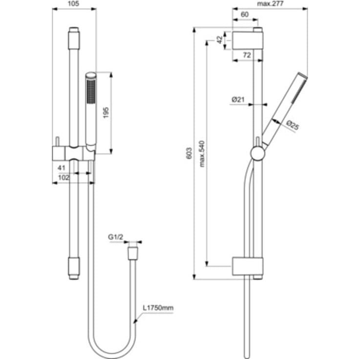 Ideal Standard Idealrain Pro brusesæt, vandbesparende,  sort krom