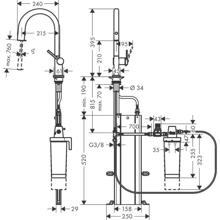 Hansgrohe Aqittura M91 køkkenarmatur, udtrækstud, filtreret vand, stål