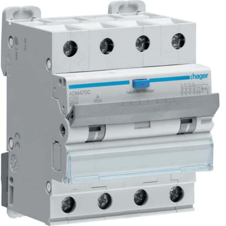 Kombinationsbrytare Automatsäkring/HPFI C 20A 4P, 30 mA, ADM470C