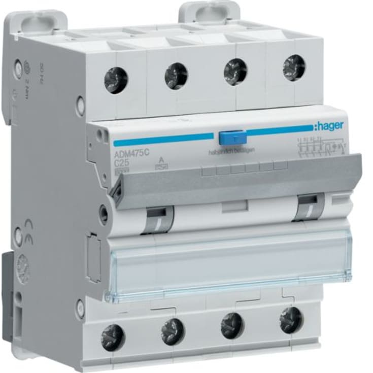 Kombinationsbrytare Automatsäkring/HPFI C 25A 4P, 30 mA, ADM475C